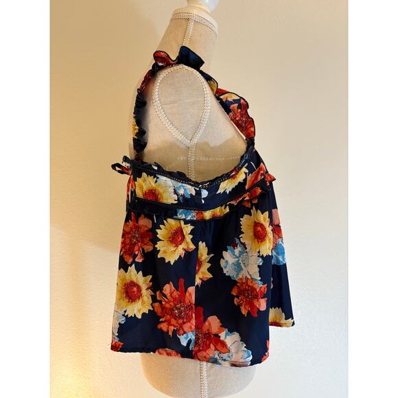 BOG COLLECTIVE Top Blue Pink Floral Tank Boho Fall | MEDIUM - Picture 4 of 7